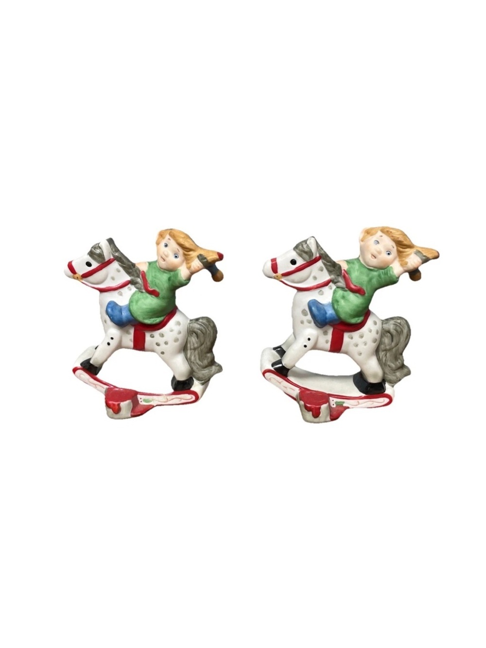 Hallmark Rocking Horse Elf Figurine May Christmas Color Your World w/Joy Set 2